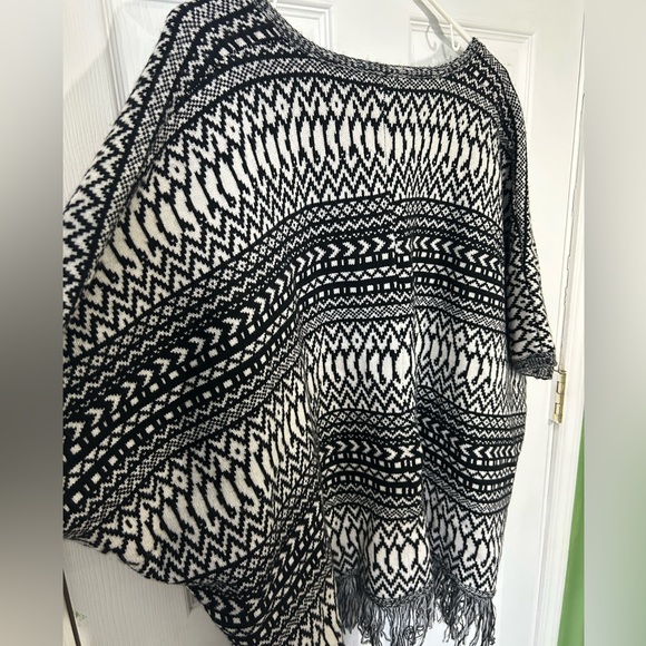 Pesce Italy Cashmere black white geometric open-front cardigan sweater fringe OS - Picture 10 of 10